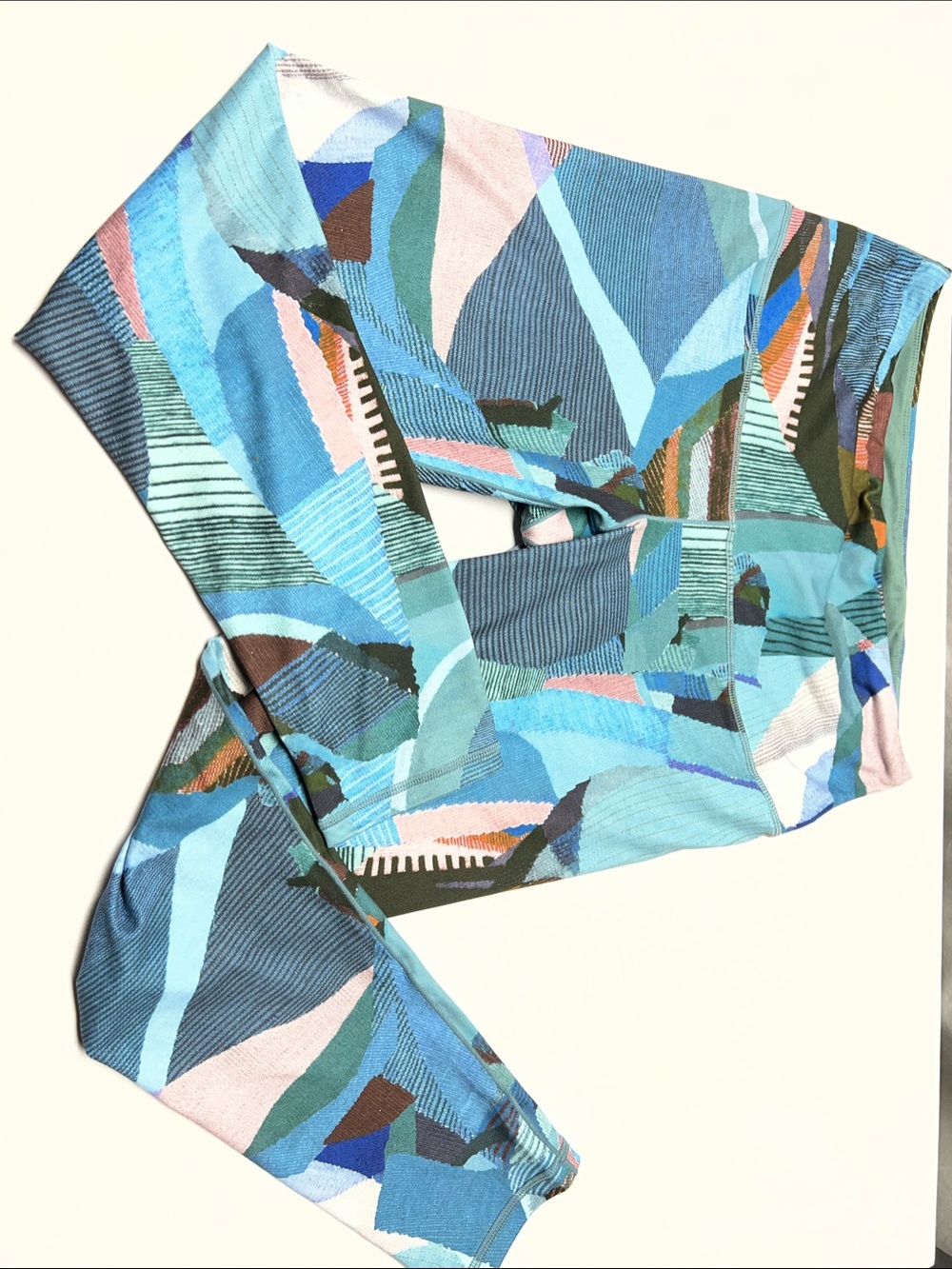 Prana Multicolor Abstract Pattern Leggings with Olive Waistband - Picture 3 of 7